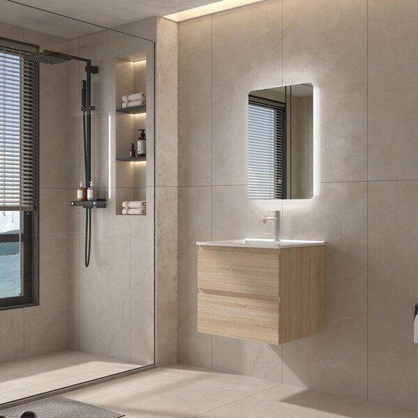 Mobile bagno 60 con lavabo integrato legno chiaro | KAM-HR60 - KAMALU