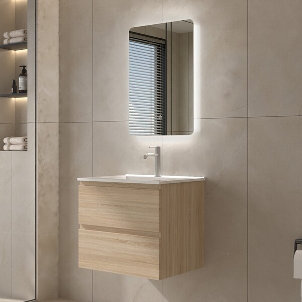 Mobile bagno 60 con lavabo integrato legno chiaro | KAM-HR60 - KAMALU