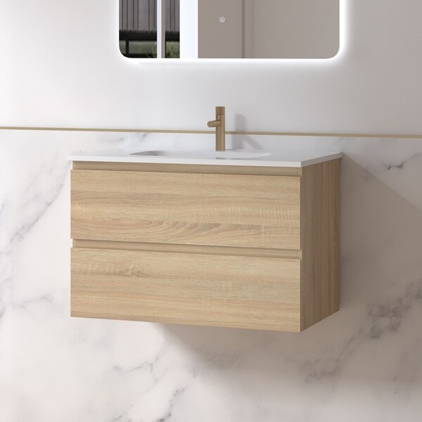 Kamalu mobile bagno 80 cm lavabo integrato legno chiaro | kam-hr80