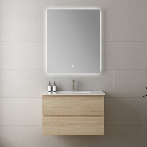 Kamalu mobile bagno 80 cm lavabo integrato legno chiaro | kam-hr80