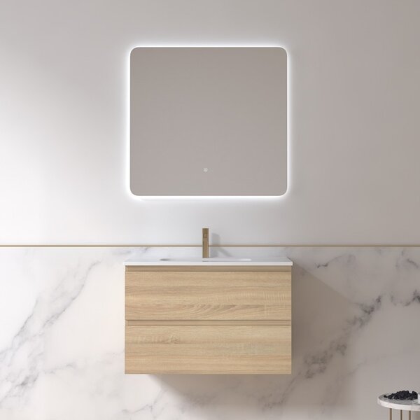 Kamalu mobile bagno 80 cm lavabo integrato legno chiaro | kam-hr80