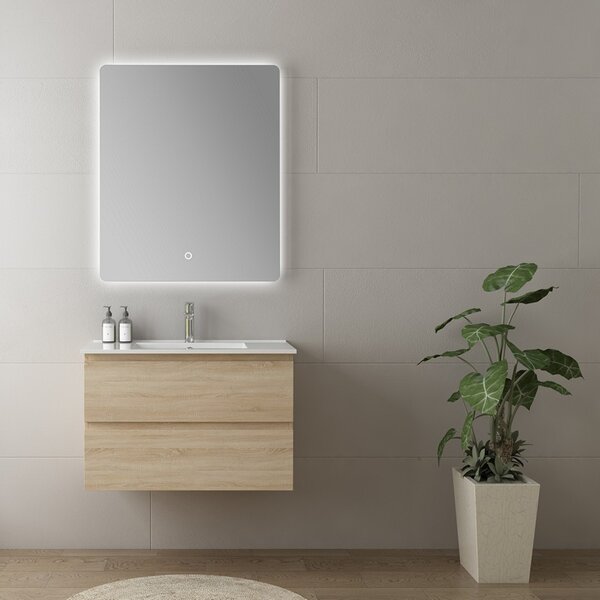 Kamalu mobile bagno 80 cm lavabo integrato legno chiaro | kam-hr80
