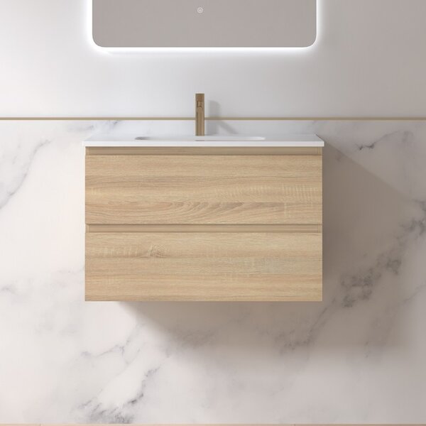 Kamalu mobile bagno 80 cm lavabo integrato legno chiaro | kam-hr80