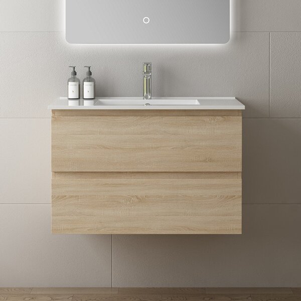 Kamalu mobile bagno 80 cm lavabo integrato legno chiaro | kam-hr80