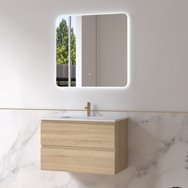 Kamalu mobile bagno 80 cm lavabo integrato legno chiaro | kam-hr80