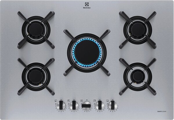 Electrolux Piano Cottura 5 Fuochi (1 Doppia Corona) a Gas 70 cm in Acciaio Smaltato - KGU753723Z