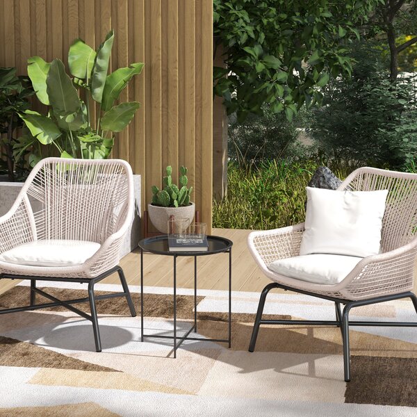Tavolino da Giardino Pieghevole con Vassoio Rimovibile Ø46x50 cm in Acciaio Nero