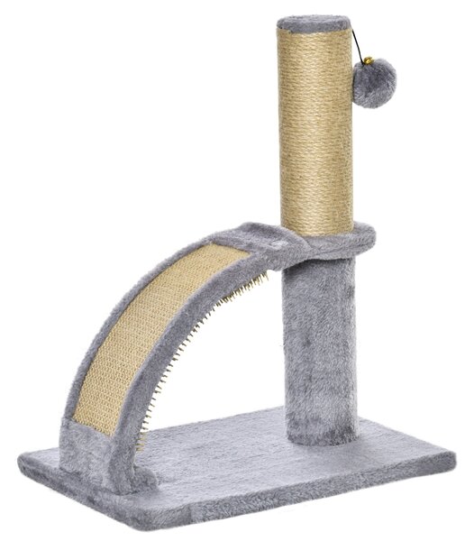 Tiragraffi per Gatti Albero con Arco Massaggiatore 34x24x43 cm in Iuta e Peluche Grigio