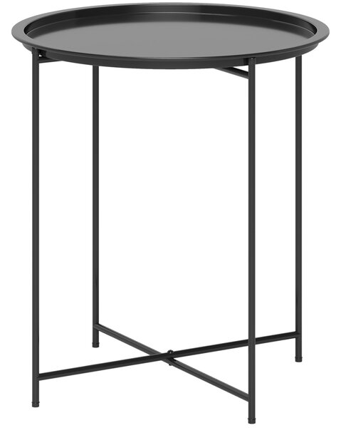 Tavolino da Giardino Pieghevole con Vassoio Rimovibile Ø46x50 cm in Acciaio Nero