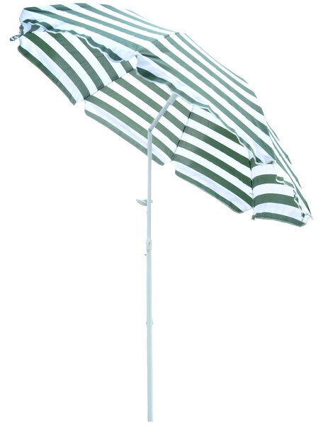 Ombrellone da Giardino Ø180x200H cm Spiaggia Inclinabile in Metallo Verde e Bianco