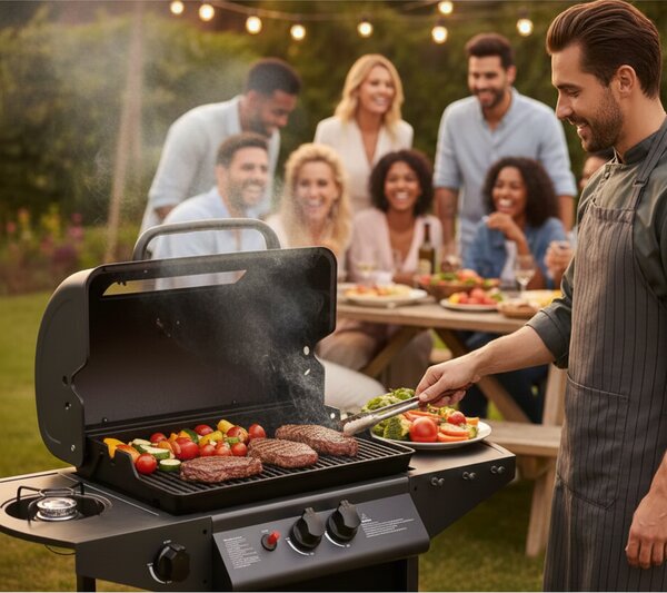 Barbecue a Gas 2,9 kw Alabama Superficie di Cottura in Pietra Lavica Nero