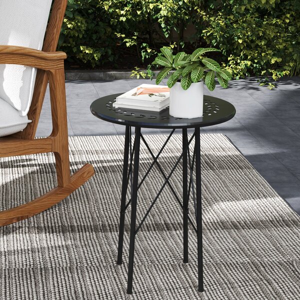 Tavolino da Giardino con Intagli a Fiori e Foglie Ø40x50 cm in Acciaio Nero
