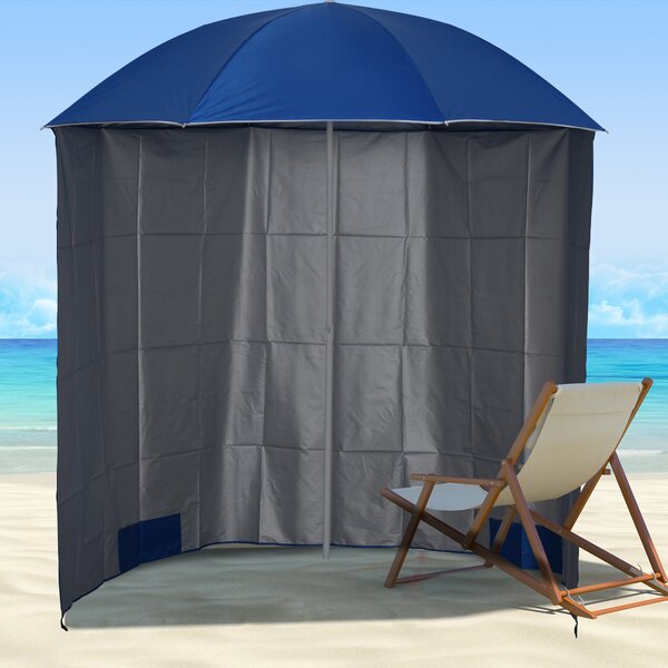 Ombrellone da Spiaggia con Tenda Integrata Ø220x220 cm in Metallo e Poliestere Blu