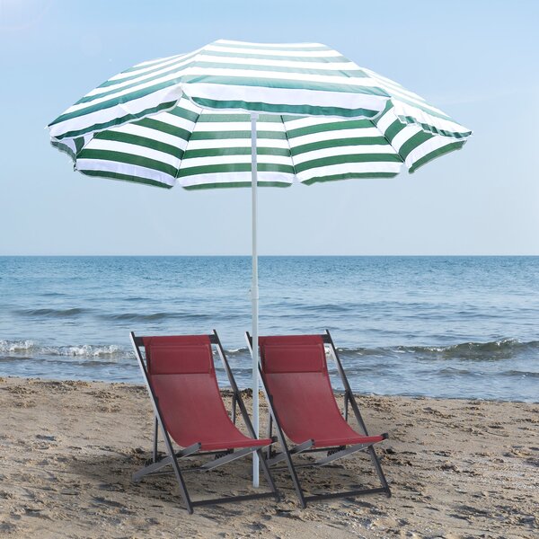 Ombrellone da Giardino Ø180x200H cm Spiaggia Inclinabile in Metallo Verde e Bianco