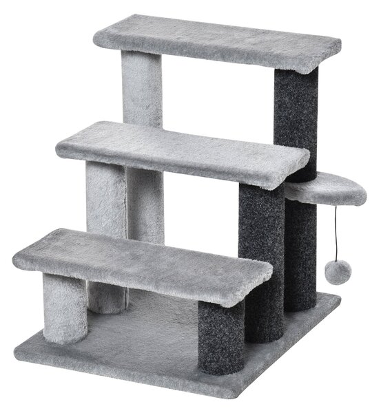 Scaletta per Gatti a 3 Gradini 45x40x48 cm in Flanella Grigio