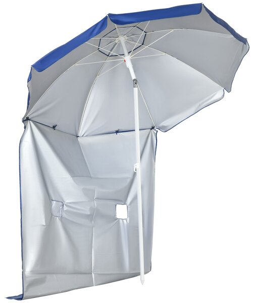 Ombrellone da Spiaggia Inclinabile con Tendine Laterali Ø191x211 cm in Poliestere e Acciaio Blu e Bianco