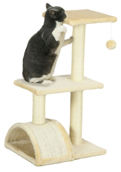 Tiragraffi per Gatti Albero a 3 Livelli 40x35x72 cm in Peluche e Sisal Crema