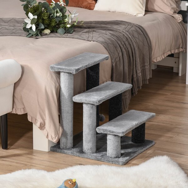 Scaletta per Gatti a 3 Gradini 45x40x48 cm in Flanella Grigio