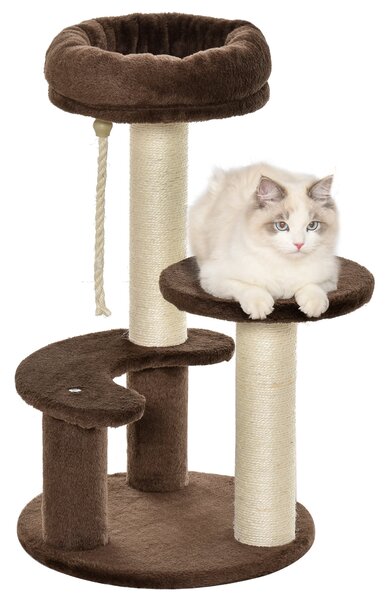 Tiragraffi per Gatti Albero a 3 Livelli Ø40x65 cm in Peluche e Sisal Marrone
