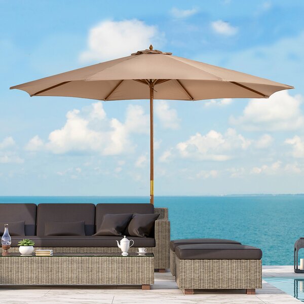 Ombrellone da Giardino Ø300x250H cm Palo in Legno e 8 Stecche Cachi