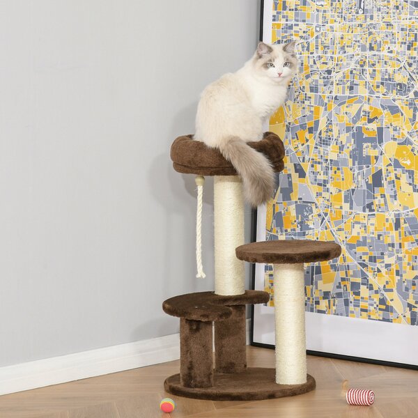 Tiragraffi per Gatti Albero a 3 Livelli Ø40x65 cm in Peluche e Sisal Marrone