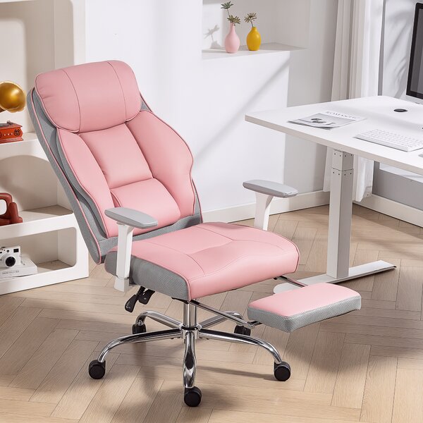 HOMCOM Sedia da Ufficio Ergonomica Rinforzata con Braccioli Regolabili, Poggiapiedi e Poggiatesta, Rosa | Aosom Italy