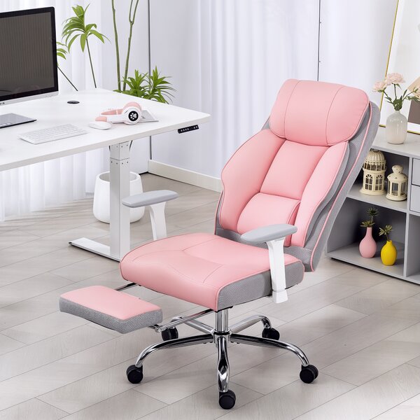 HOMCOM Sedia da Ufficio Ergonomica Rinforzata con Braccioli Regolabili, Poggiapiedi e Poggiatesta, Rosa | Aosom Italy