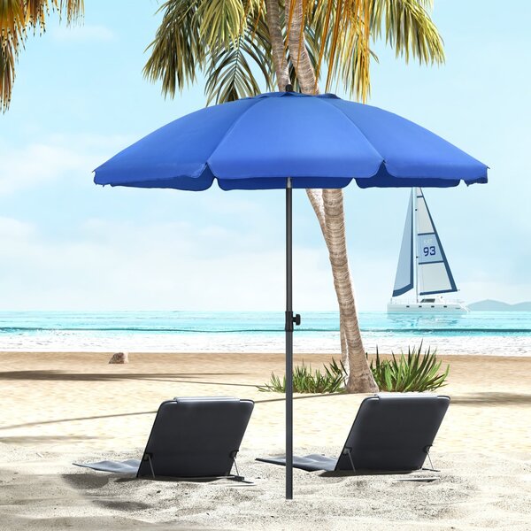 Ombrellone da Giardino Ø180x209H cm Spiaggia Reclinazione a 45° e 8 Stecche Blu