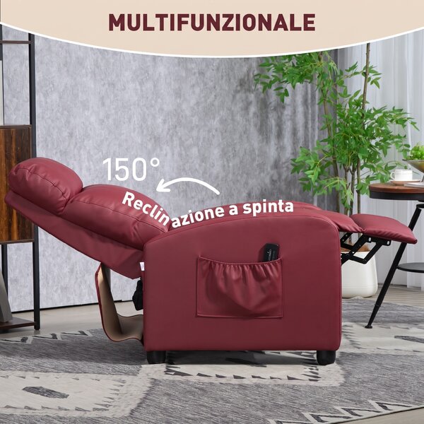 HOMCOM Poltrona Relax Massaggiante spessa imbottitura con Telecomando e 8 Programmi, Reclinazione fino a 150° con poggiapiedi，Rosso| Aosom Italy