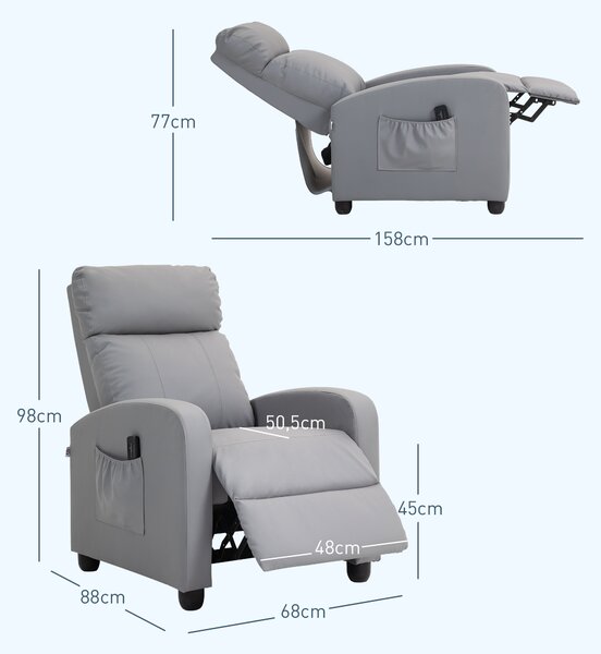 HOMCOM Poltrona Relax Massaggiante con Telecomando e 8 Programmi, Reclinazione e Poggiapiedi, Grigio Chiaro