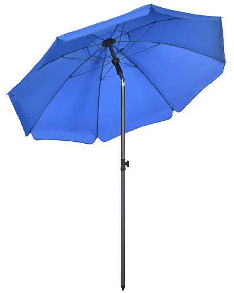 Ombrellone da Giardino Ø180x209H cm Spiaggia Reclinazione a 45° e 8 Stecche Blu