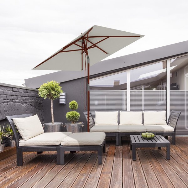 Ombrellone da Giardino Rettangolare Inclinabile 200x150x235H cm Apertura a Corda Beige
