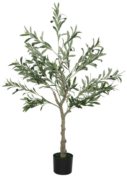 Pianta Artificiale di Ulivo 120 H cm con 450 Foglie e 20 Olive Vaso Incluso