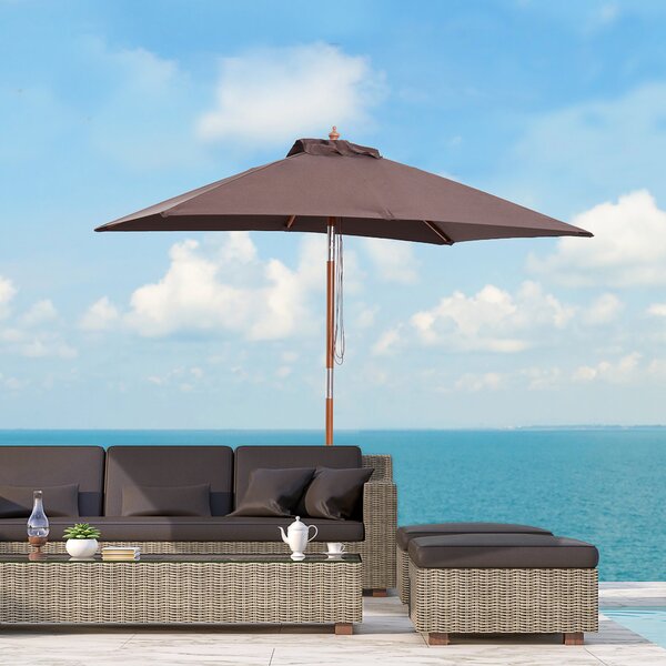 Ombrellone da Giardino Rettangolare Inclinabile 200x150x235H cm Apertura a Corda Caffè