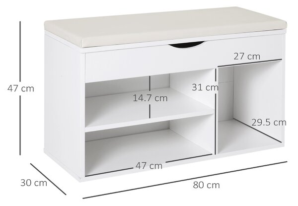 HOMCOM Scarpiera Panca con Sedile Imbottito Ribaltabile da Ingresso Legno 80x30x47cm Bianco|Aosom