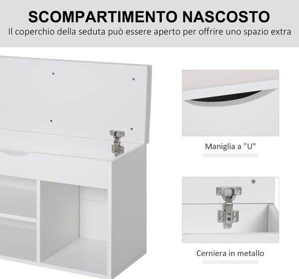 HOMCOM Scarpiera Panca con Sedile Imbottito Ribaltabile da Ingresso Legno 80x30x47cm Bianco|Aosom