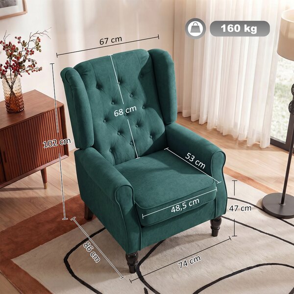 HOMCOM Poltrona per Salotto in Stile Francese con Seduta Imbottita e Cuscini, in Poliestere, 74x86x102 cm, Verde Scuro | Aosom Italy