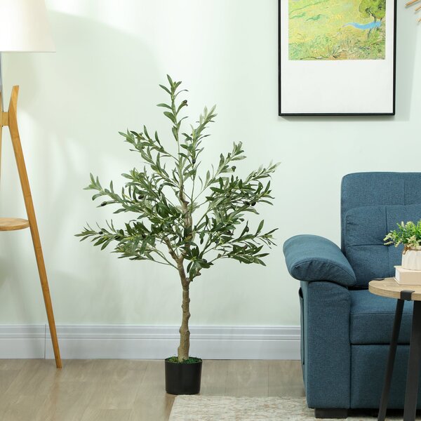 Pianta Artificiale di Ulivo 120 H cm con 450 Foglie e 20 Olive Vaso Incluso