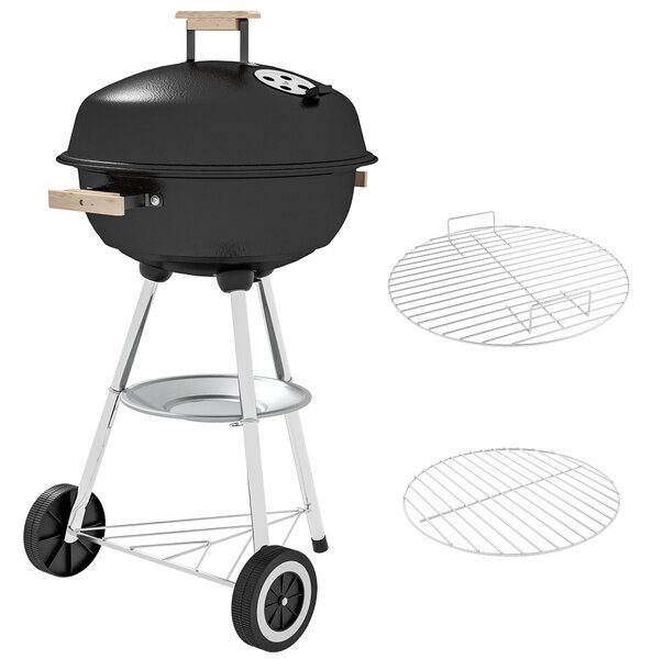Barbecue a Carbonella con Griglia in Acciaio Coperchio e Prese d'Aria e Ruote Nero