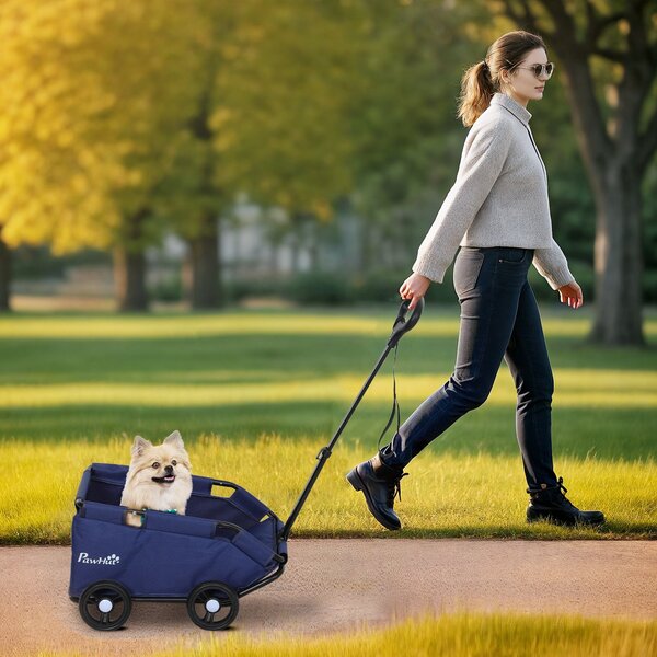 Carrello per Cani Pieghevole 53x45x28 cm per >Cani Taglia Mini Blu Scuro