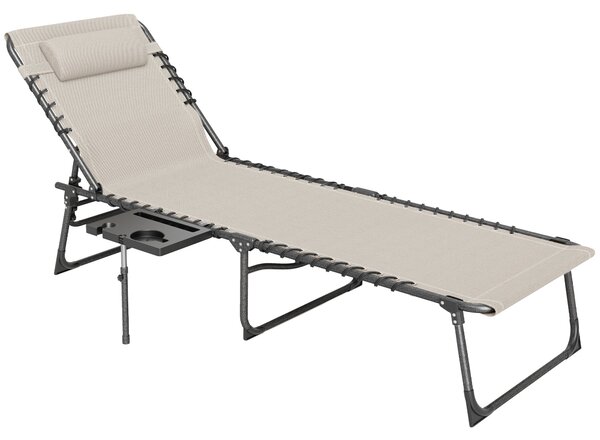 Sdraio da Giardino Pieghevole 60x190x31 cm Reclinabile a 5 Livelli con Tavolino Laterale e Tasca Crema