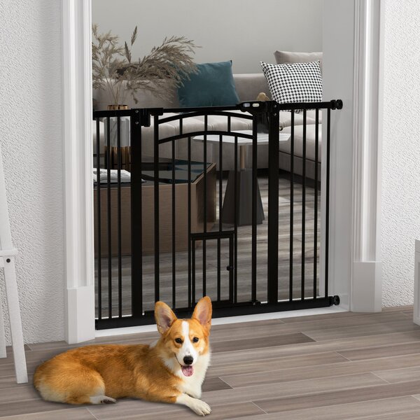 Cancelletto per Cani Taglia Piccola e Media 74-100x76 cm con Chiusura Automatica Nero