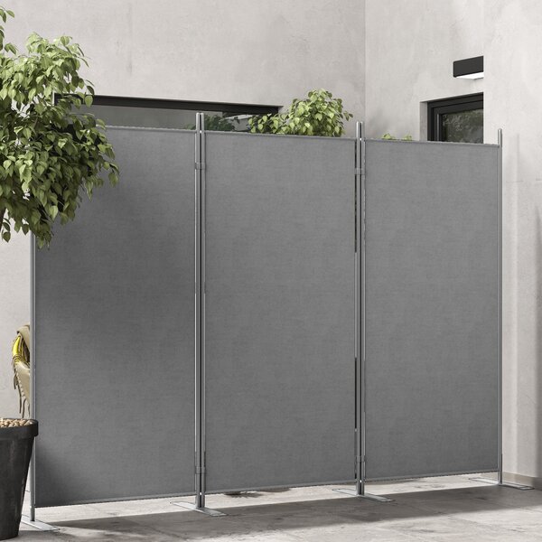 Paravento Separè da Esterno 3 Pannelli 252x44x176 cm Pieghevole e Regolabile in Poliestere Grigio Carbone