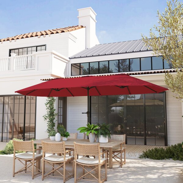 Ombrellone Doppio da Giardino 400x220x234H cm con Prese d'Aria e Manovella Nero e Rosso