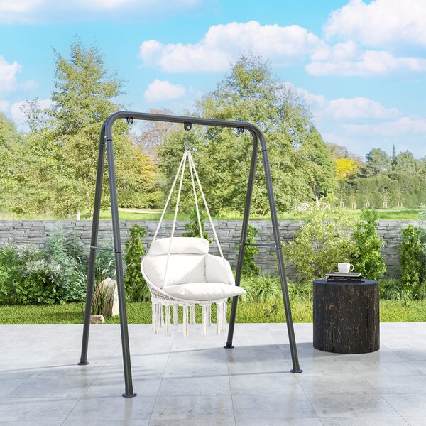 Amaca Poltrona Sospesa in Stile Boho 80x60x40 cm con Cuscino Bianco Crema