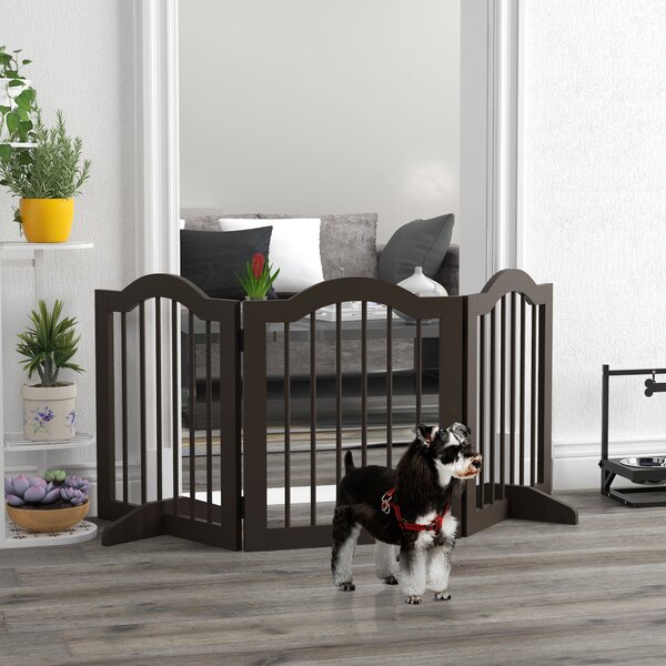 Cancelletto per Cani Pieghevole a 3 Sezioni 154,5x29,5x61 cm in Legno Caffè