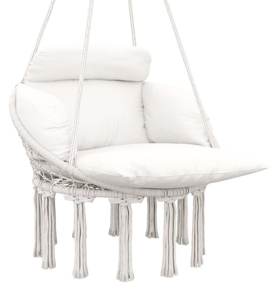 Amaca Poltrona Sospesa in Stile Boho 80x60x40 cm con Cuscino Bianco Crema