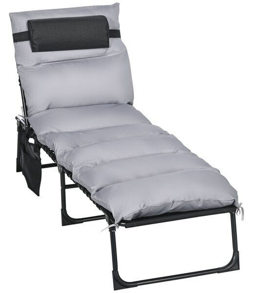 Lettino Prendisole da Giardino Pieghevole 58x189x32,5 cm con Cuscino e Tasca Laterale Grigio Chiaro