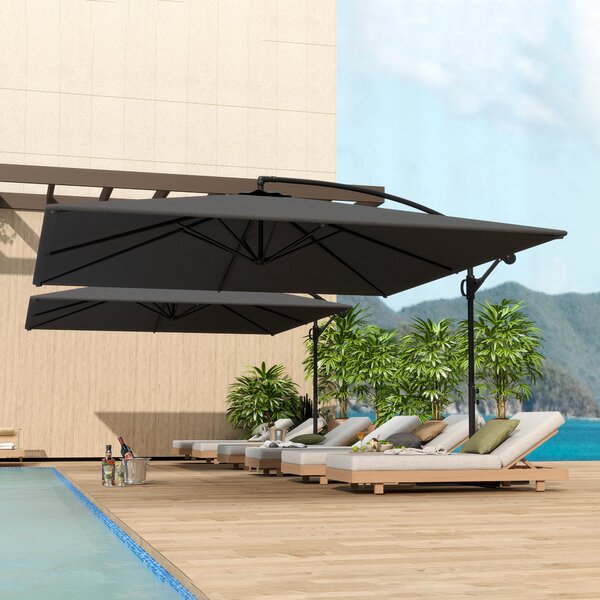 Ombrellone da Giardino a Braccio 355x390x250H cm Girevole a 360° e Inclinabile Grigio