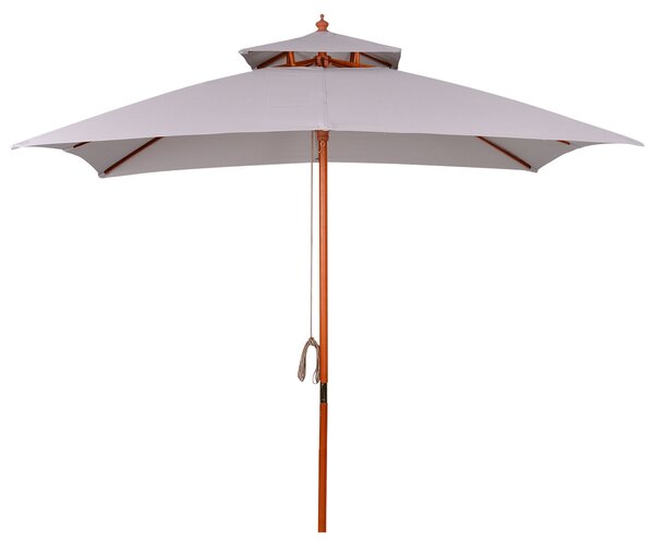 Ombrellone da Giardino 300x300x297H cm con 8 Stecche e Copertura Parasole a 2 Livelli in Bambù Grigio